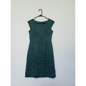 Banana Republic Womens 2 Silky Sheath Mini Dress Cupro Wool Blend Green Dotted